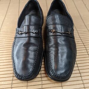 Bruno Magli Mens Horsebit Loafers Shoes Black Leather Silver Bit Size 10.5M.   2